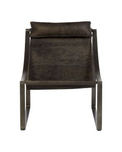 Hoxton Genuine Leather Lounge Chair In Ebony With Dark Metal Legs
