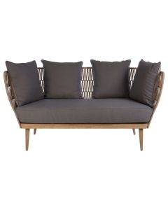 Ochoa Cotton Rope 3 Seater Sofa In Grey With Natural Wooden Legs