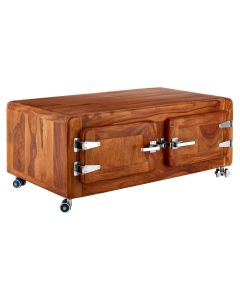 Marwar Wooden Coffee Table In Light Teak With 2 Doors