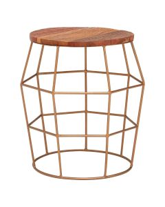 Nandri Round Wooden Side Table In Natural With Gold Metal Frame