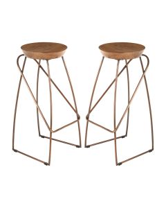 Nandri Round Natural Mango Wood Bar Stools In Pair