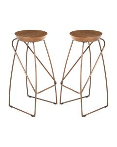 Nandri Round Natural Mango Wood Bar Stools In Pair