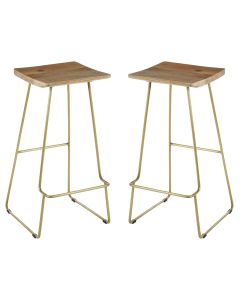 Nandri Square Natural Mango Wood Bar Stools In Pair