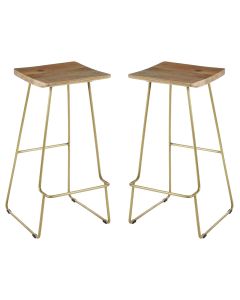 Nandri Square Natural Mango Wood Bar Stools In Pair