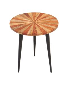 Nandri Small Wooden Round Side Table In Natural With Black Metal Legs