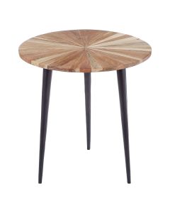 Nandri Large Round Wooden Side Table In Natural With Black Metal Legs