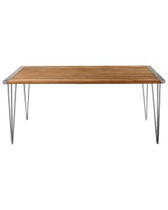 Nandri Rectangular Wooden Dining Table In Teak With Smooth Metal Legs