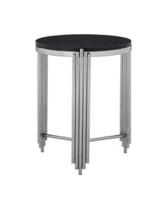 Cairbre Round Granite Top Side Table With Silver Stainless Steel Frame