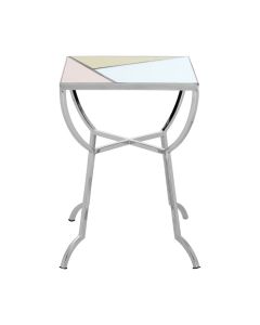 Achava Square Glass Top Side Table In Multi-colour With Silver Legs