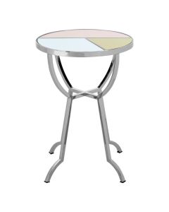 Achava Round Glass Top Side Table In Multi-colour With Silver Legs
