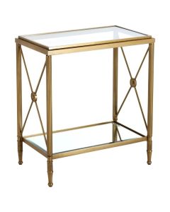 Abeeku Rectangular Mirrored Glass Top Side Table With Gold Metal Legs