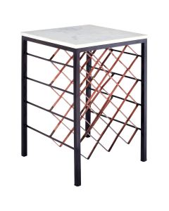 Mahomet Marble Top Side Table In White With Black Metal Wine Rack