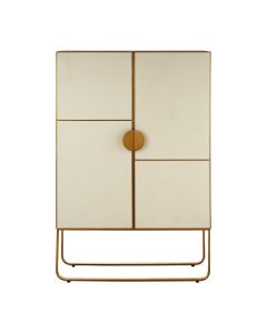 Modica Wooden Bar Storage Cabinet In Gold Metal Frame With 4 Doors