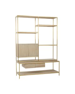 Modica Wooden Shelving Unit In Gold Metal Frame