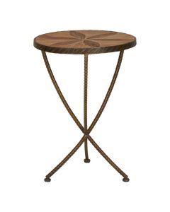 Edwin Small Round Elm Wood Side Table In Brown With Metal Legs