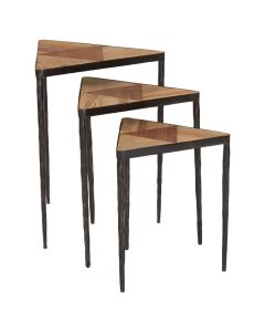Elmo Triangular Wooden Nest Of 3 Tables In Brown