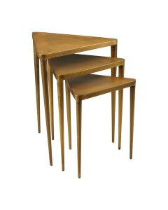 Elmo Triangular Wooden Nest Of 3 Tables In Gold