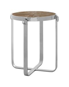Mitra Round Wooden Side Table In Natural With Stainless Steel Frame