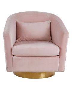 Plazoni Velvet Tub Chair In Soft Pink With Gold Stainless Steel Base