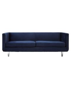 Paniz Velvet 3 Seater Sofa In Dark Blue With Clear Acrylic Tapered Legs