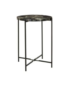 Maeron Wooden Side Table In Antique Green With Black Metal Legs