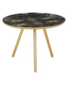 Marlox Faux Marble Side Table In Black With Rich Gold Metal Frame