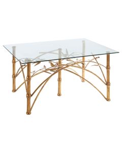 Zariah Clear Glass Coffee Table With Bamboo Design Metal Legs