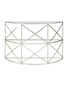 Rubia Glass Leaf Demilune Console Table In Silver