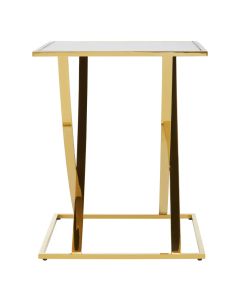 Reena Mirrored Glass Side Table With Gold Stainless Steel Base