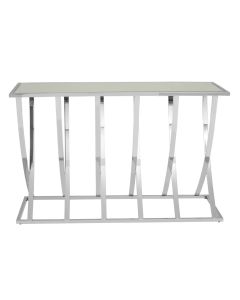 Reena Mirrored Glass Console Table With Silver Stainless Steel Base
