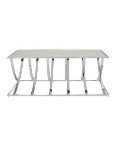 Reena Mirrored Glass Coffee Table With Silver Stainless Steel Base
