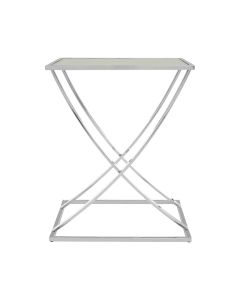 Reena Mirrored Glass Side Table With Silver Stainless Steel Base