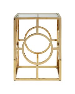 Roena Mirrored Glass Side Table With Gold Stainless Steel Base