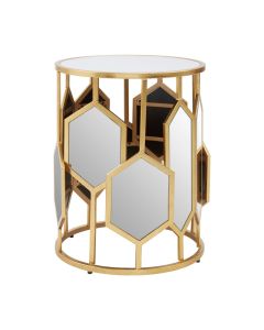 Rio Mirrored Glass Top Side Table With Gold Metal Frame