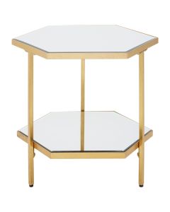 Rio Round Mirrored Glass Top Side Table With Gold Metal Frame