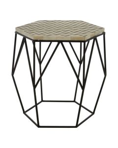 Haines Hexagonal Wooden Side Table In Black And Ivory