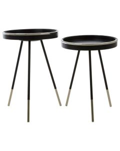 Hadley Round Wooden Set Of 2 Side Tables In Black