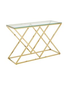 Alton Clear Glass Console Table With Gold Metal Frame