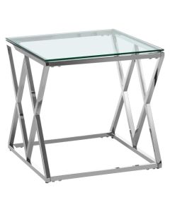 Alton Clear Glass Side Table With Silver Cross Base