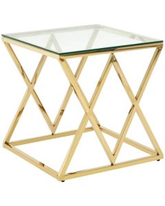 Alton Clear Glass End Table With Gold Metal Base