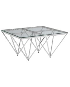 Anaco Glass Small Coffee Table With Silver Spike Triangles Base