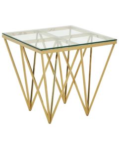 Alton Clear Glass End Table With Gold Spike Design Metal Base
