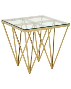 Alton Clear Glass End Table With Gold Spike Design Metal Base