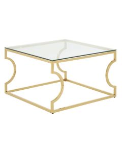 Alton Square Clear Glass Coffee Table With Gold Curved Base