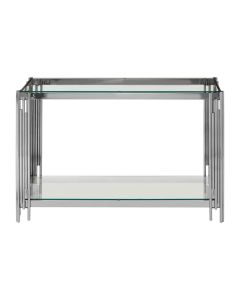 Allure Clear Glass Console Table With Chromed Metal Linear Frame