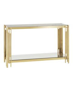 Aurora Marble Top Console Table In Black With Gold Frame