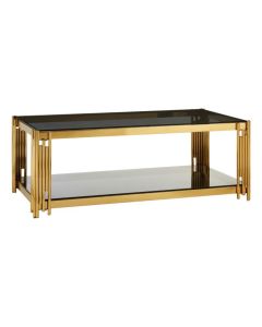 Alton Black Glass Coffee Table With Gold Linear Design Frame