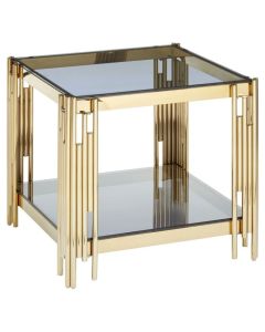 Alton Clear Glass End Table With Gold Linear Design Frame