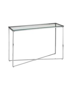 Alton Clear Glass Console Table With Silver Cross Design Base