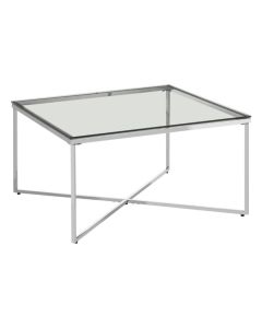 Alton Clear Glass End Table With Silver Cross Design Metal Base